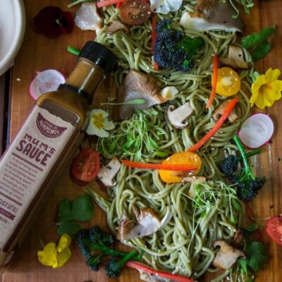 soba noodle salad with mum's sauce