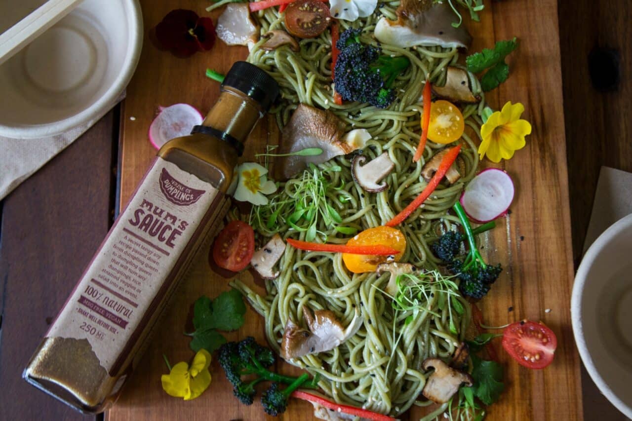 soba noodle salad with mum's sauce