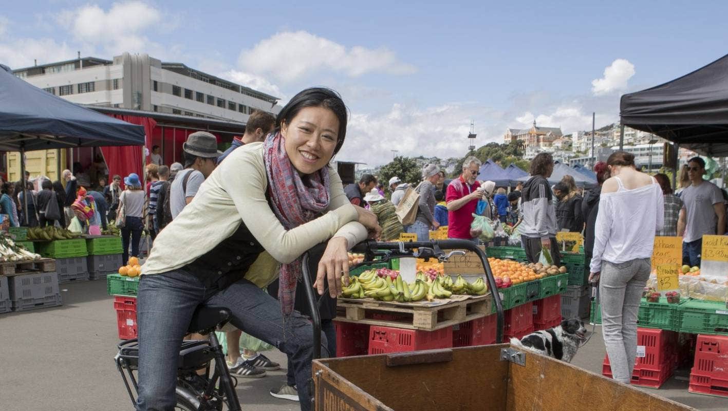 Vicky selling dumplings at the market