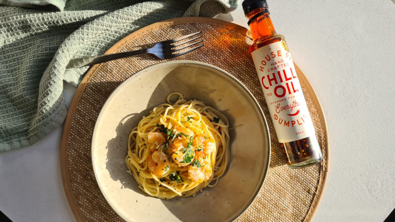 Garlic Prawn Pasta with Chilli Oil | House of Dumplings